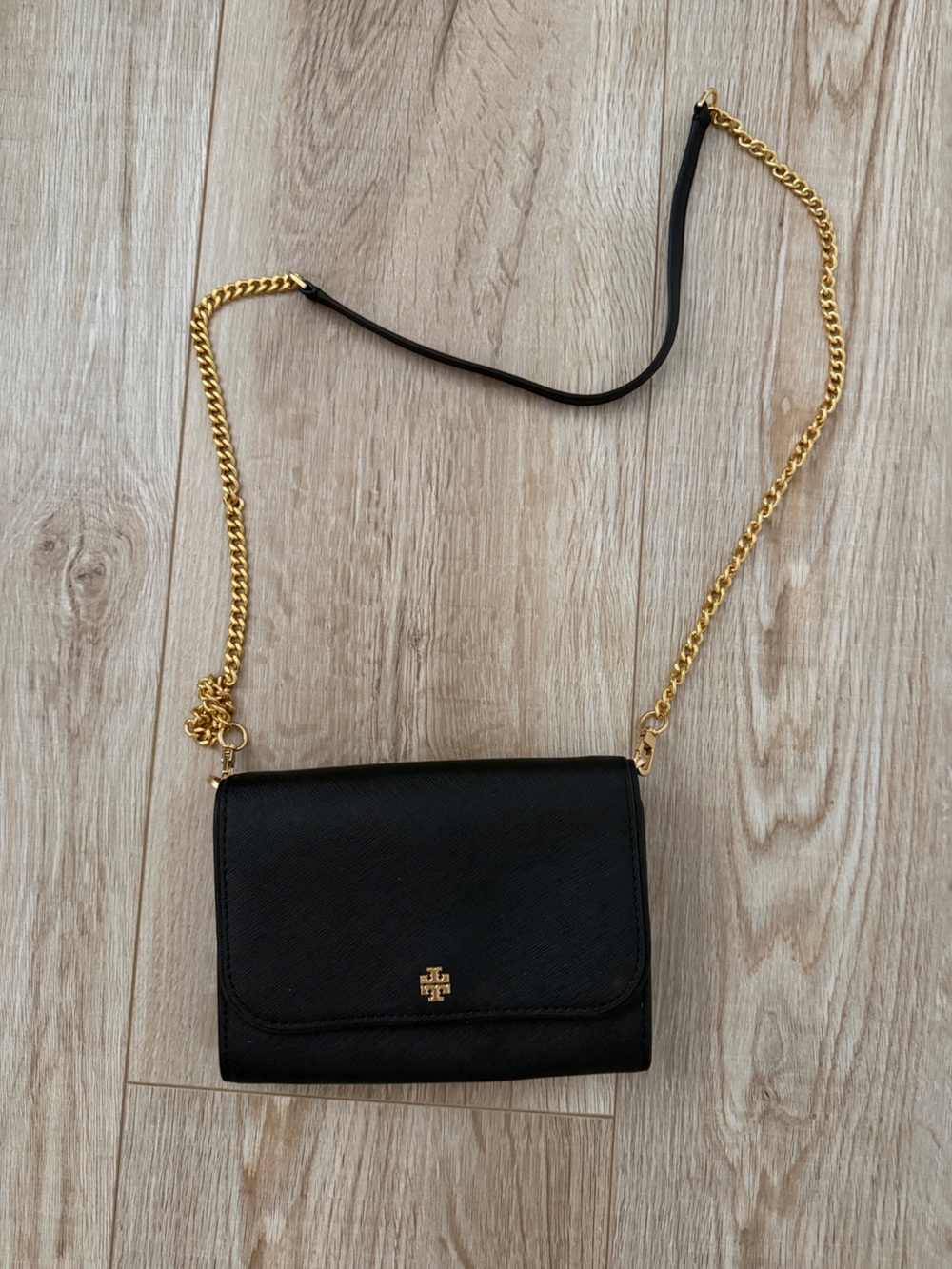 Tory Burch Black Crossbody with Gold Chain Strap Emerson Chain Wallet